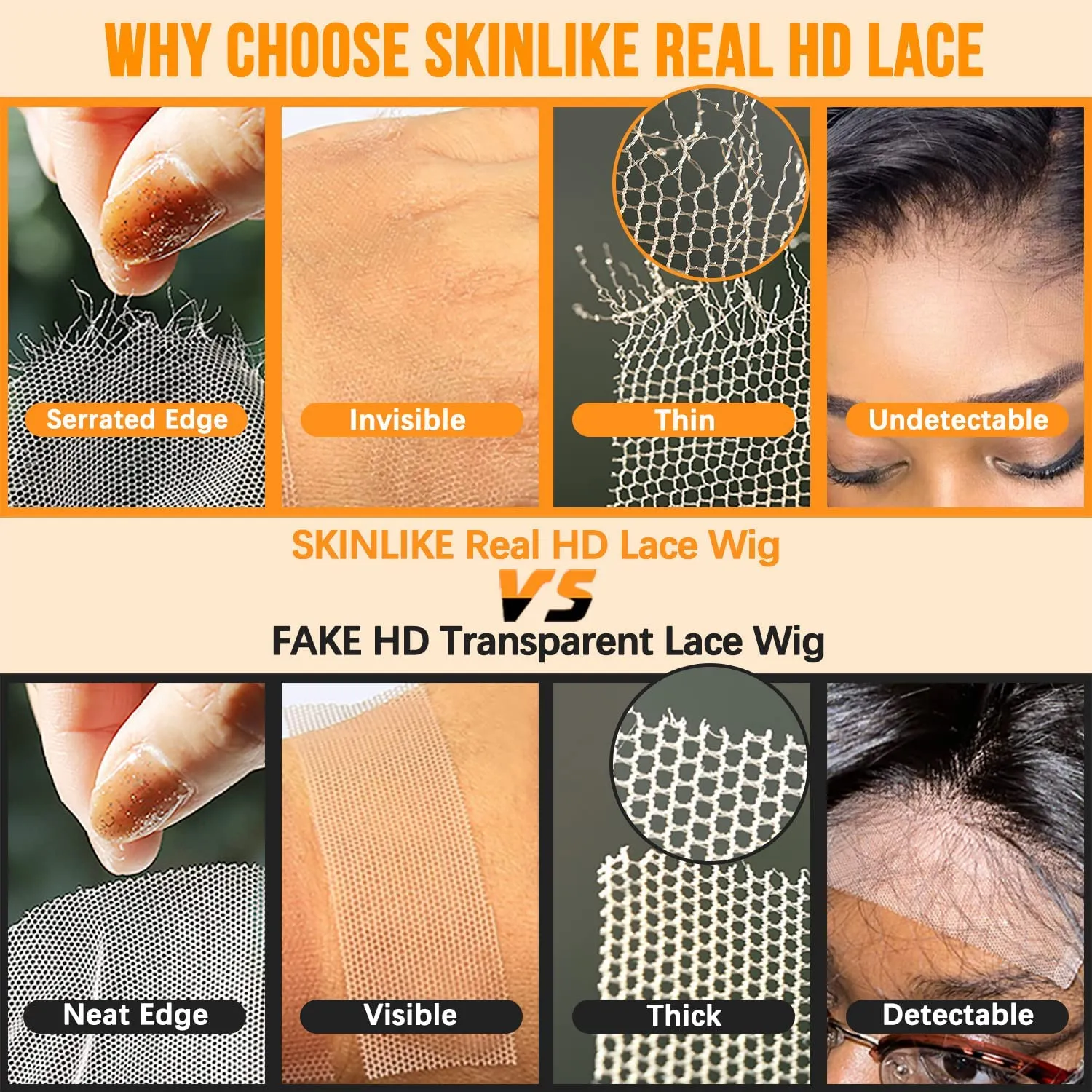 BEEOS 13x4 Skinlike Real HD Lace Frontal Only, 0.10 mm Ultra-thin Invisible HD Lace Straight Human Hair Frontal Pre Plucked Natural Hairline 16 Inch