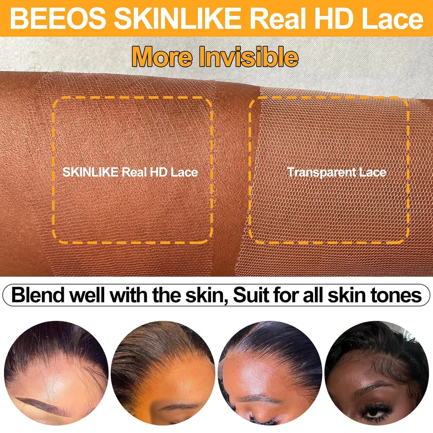 BEEOS 13x4 Skinlike Real HD Lace Frontal Only, 0.10mm Ultra-thin Invisible HD Lace Vivid Clean Pre-plucked Hairline Silky Straight Human Hair Frontal 14 Inch