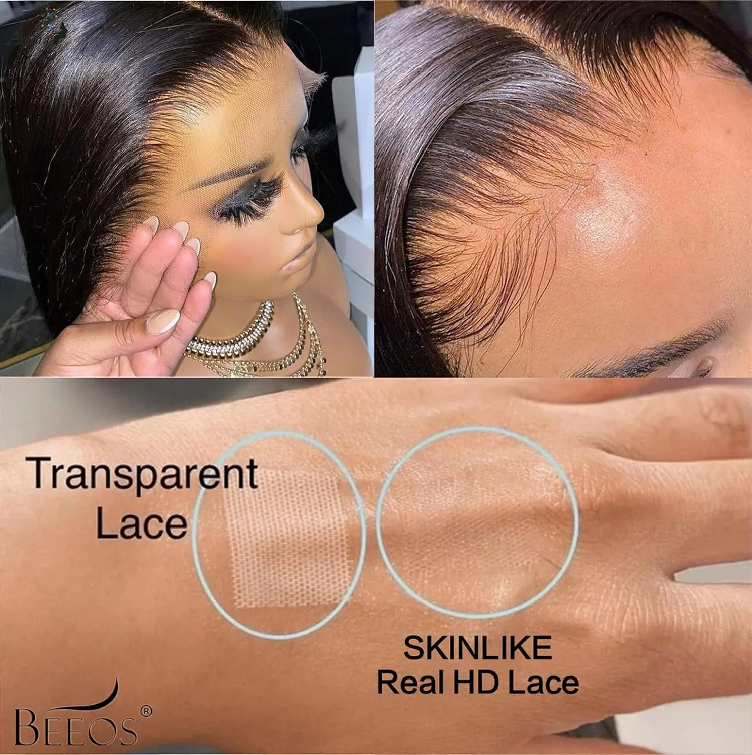BEEOS 5x5 SKINLIKE Real HD Lace Closure Wig, Body Wave 180% Density 0.10mm Ultra-thin Swiss Lace Pre-plucked Bleached Small Knots With Baby Hair Natural Black Human Hair Wigs 20 Inch