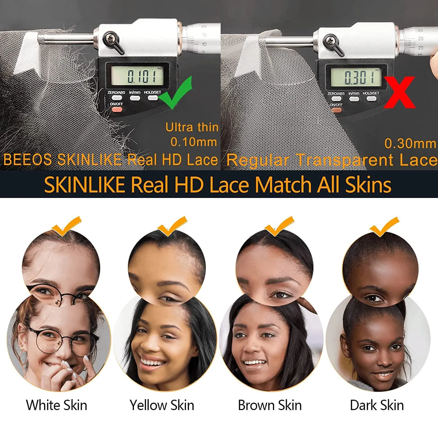 BEEOS 5x5 SKINLIKE Real HD Lace Closure Wig, Body Wave 180% Density 0.10mm Ultra-thin Swiss Lace Pre-plucked Bleached Small Knots With Baby Hair Natural Black Human Hair Wigs 20 Inch