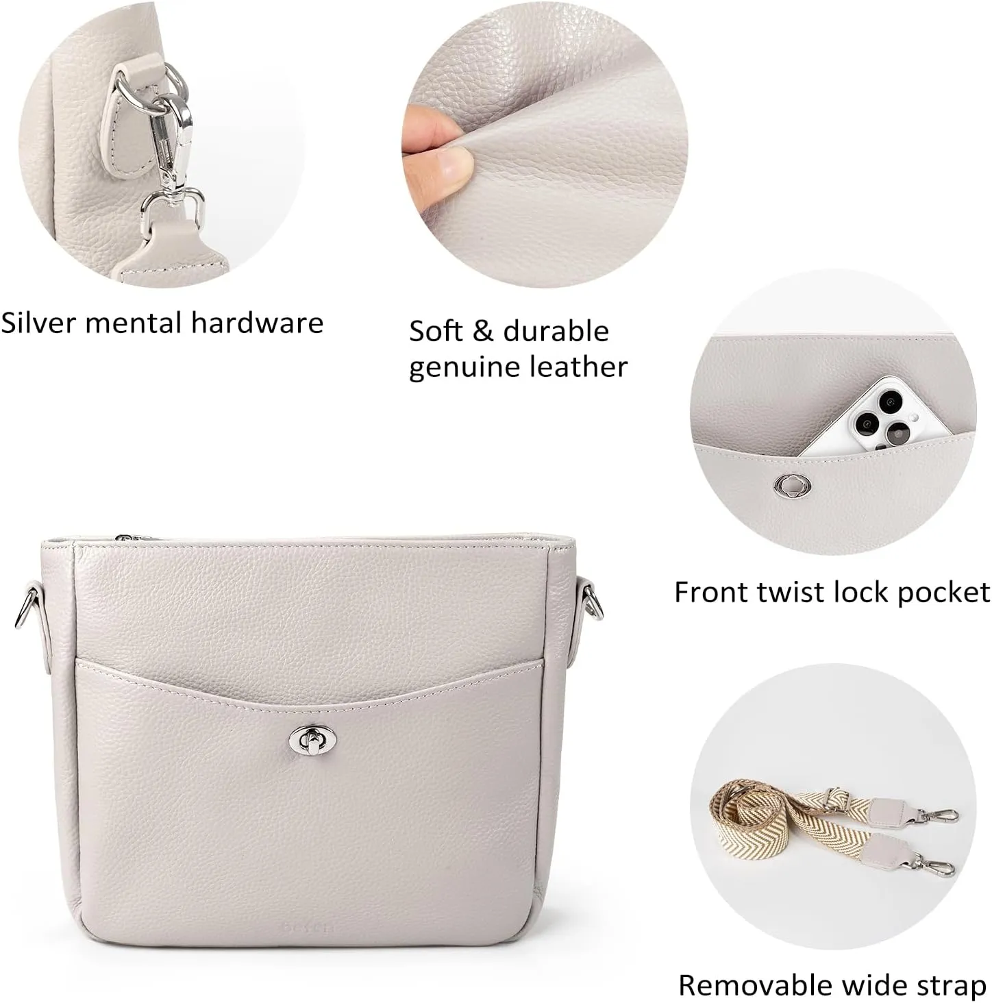 befen Genuine Leather Crossbody Bags for Women, Women's Shoulder Purse Hobo Handbags with Adjustable Wide Strap