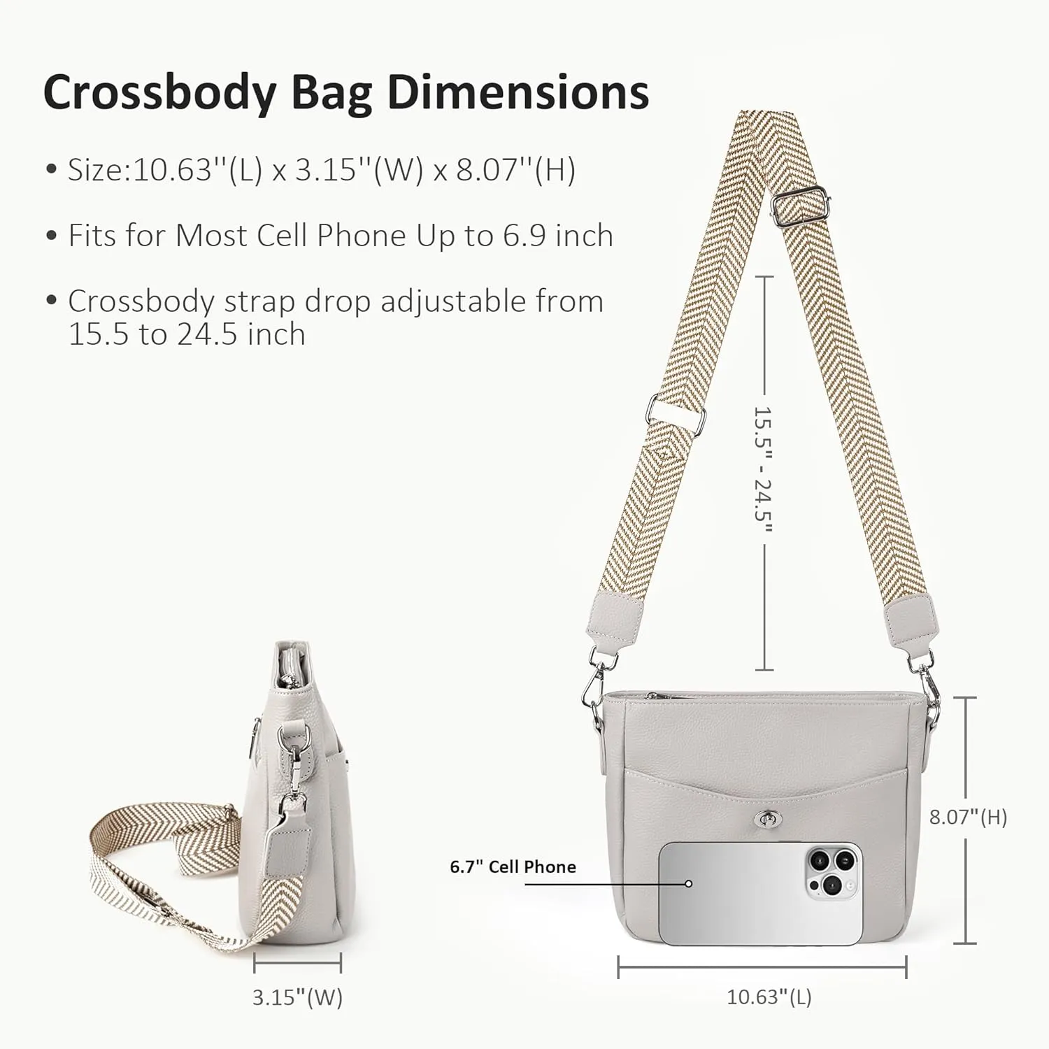 befen Genuine Leather Crossbody Bags for Women, Women's Shoulder Purse Hobo Handbags with Adjustable Wide Strap