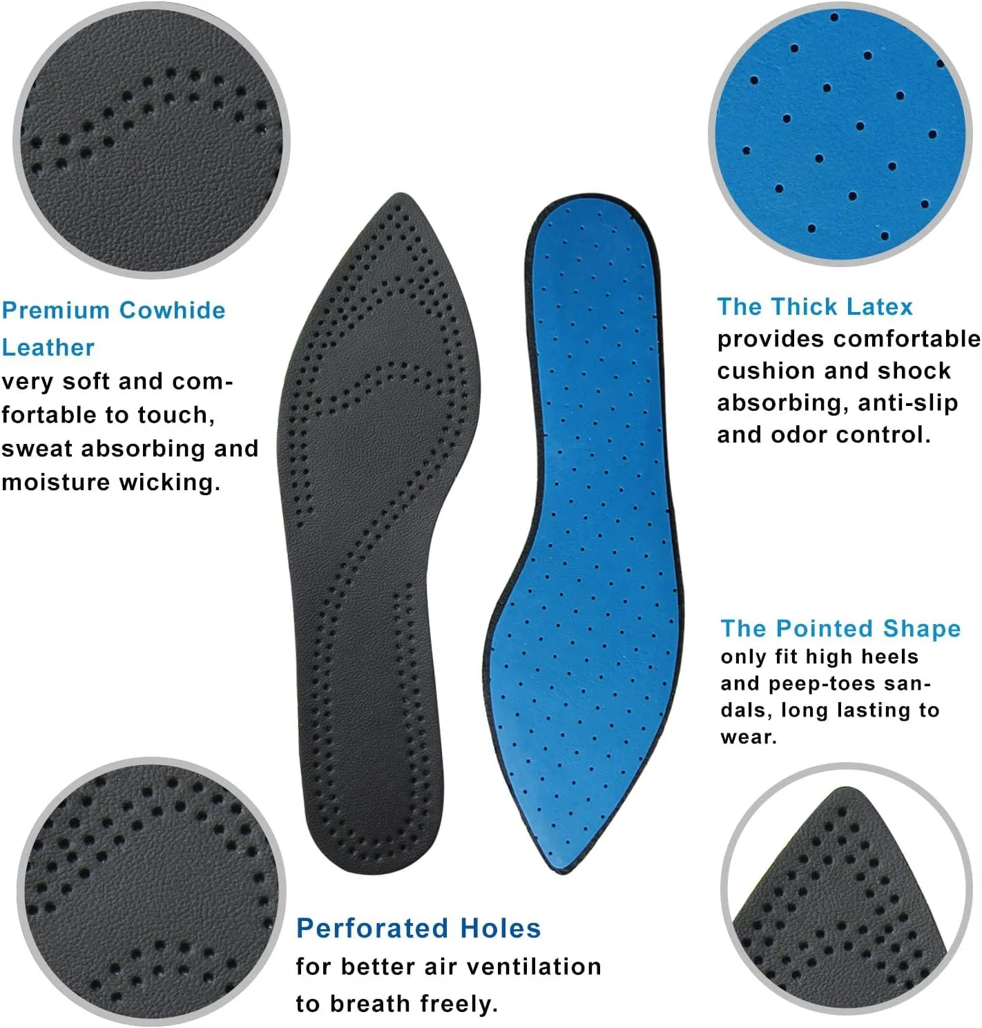 Bellcon Leather Insoles for Women High Heels Ultra Thin Leather Inserts for Women Dress Shoes Thin Soles Liners Replacement for Women, 3 Pairs/Womens 7-8 M US