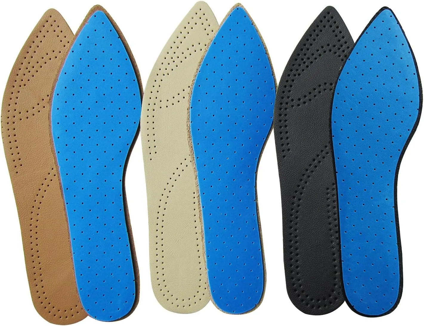 Bellcon Leather Insoles for Women High Heels Ultra Thin Leather Inserts for Women Dress Shoes Thin Soles Liners Replacement for Women, 3 Pairs/Womens 7-8 M US
