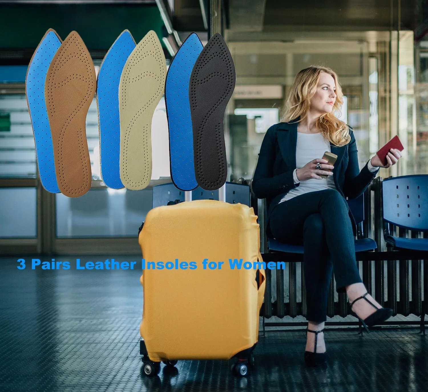 Bellcon Leather Insoles for Women High Heels Ultra Thin Leather Inserts for Women Dress Shoes Thin Soles Liners Replacement for Women, 3 Pairs/Womens 7-8 M US