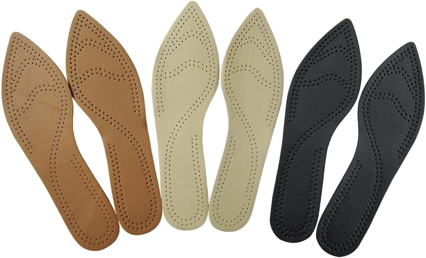 Bellcon Leather Insoles for Women High Heels Ultra Thin Leather Inserts for Women Dress Shoes Thin Soles Liners Replacement for Women, 3 Pairs/Womens 7-8 M US