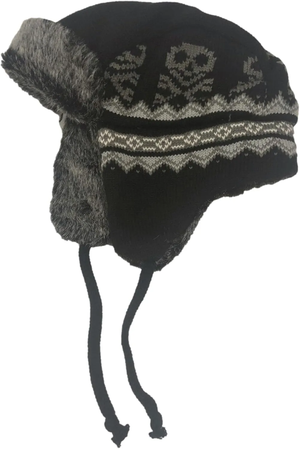 Ben Berger Boys Black Skull Trapper Hat Fur Lined Aviator