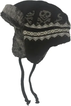 Ben Berger Boys Black Skull Trapper Hat Fur Lined Aviator