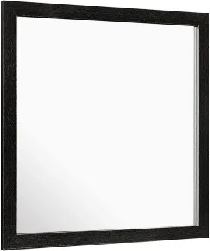 Benjara, Black Sami 40 x 40 Dresser Mirror, Embossed Texture, Modern Style, Wood
