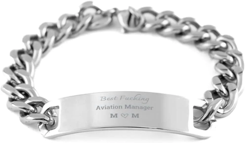 Best Fxcking Aviation Manager Mom Stainless Steel Bracelet for Mom Gifts from Daughters Sons, Birthday Gifts for Mom - Mother Gifts, Presents for Mom, Cuban Chain