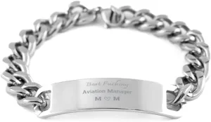 Best Fxcking Aviation Manager Mom Stainless Steel Bracelet for Mom Gifts from Daughters Sons, Birthday Gifts for Mom - Mother Gifts, Presents for Mom, Cuban Chain