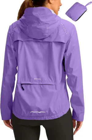 Bikewa Women's Cycling Rain Jackets Waterproof Windbreaker Lightweight Running Windproof Reflective Jacket Packable Hooded