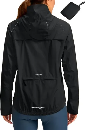 Bikewa Women's Cycling Rain Jackets Waterproof Windbreaker Lightweight Running Windproof Reflective Jacket Packable Hooded