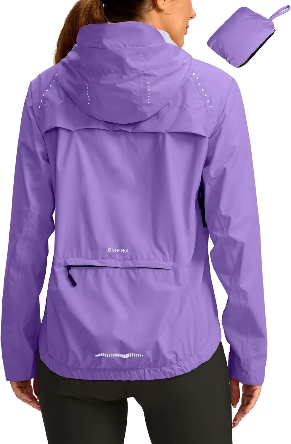 Bikewa Women's Cycling Rain Jackets Waterproof Windbreaker Lightweight Running Windproof Reflective Jacket Packable Hooded