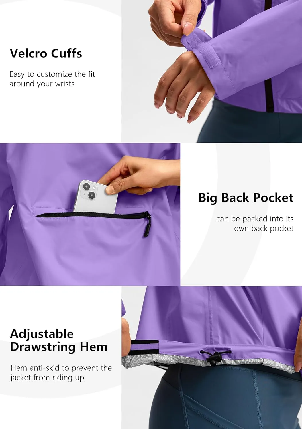 Bikewa Women's Cycling Rain Jackets Waterproof Windbreaker Lightweight Running Windproof Reflective Jacket Packable Hooded