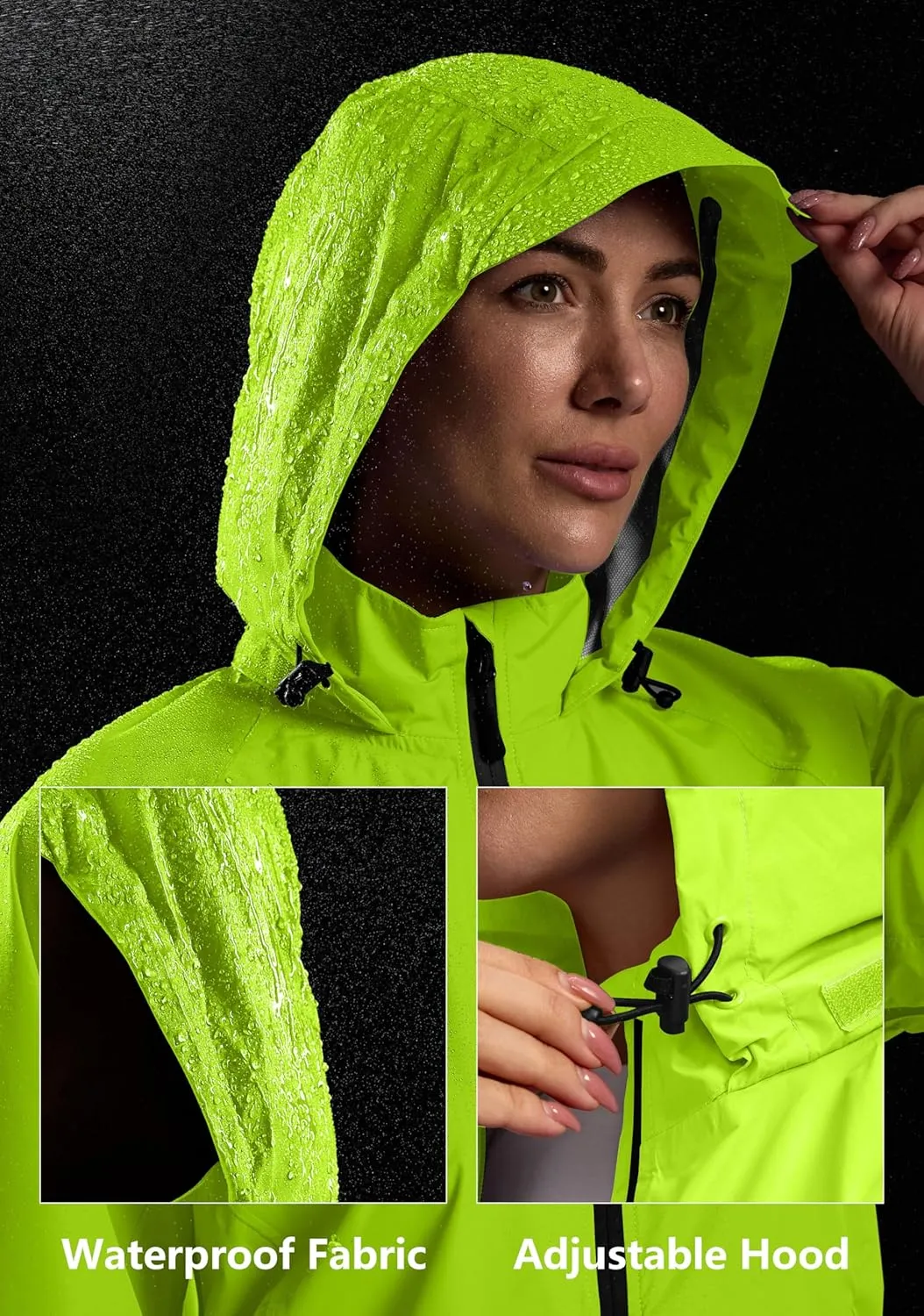 Bikewa Women's Cycling Rain Jackets Waterproof Windbreaker Lightweight Running Windproof Reflective Jacket Packable Hooded