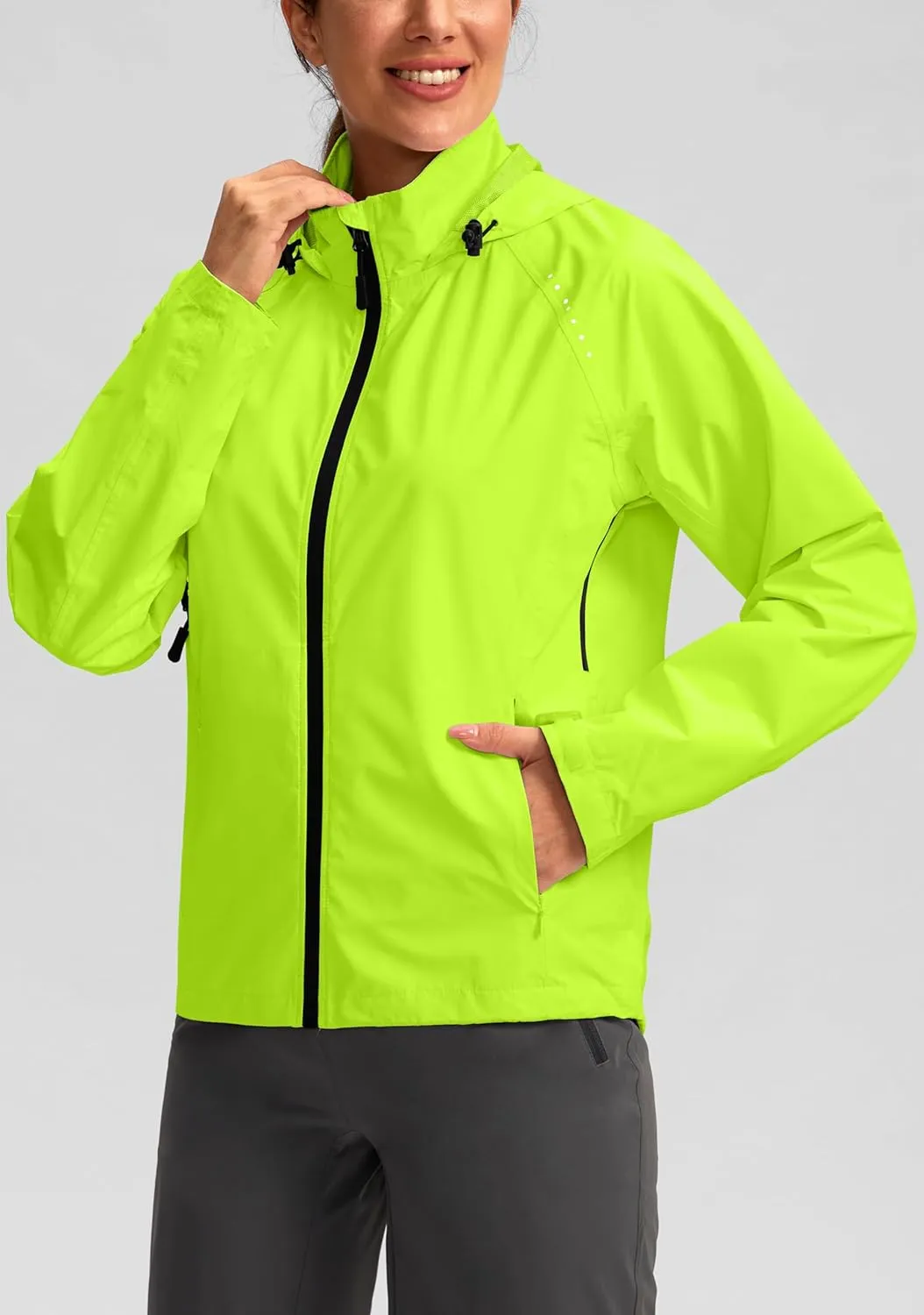 Bikewa Women's Cycling Rain Jackets Waterproof Windbreaker Lightweight Running Windproof Reflective Jacket Packable Hooded