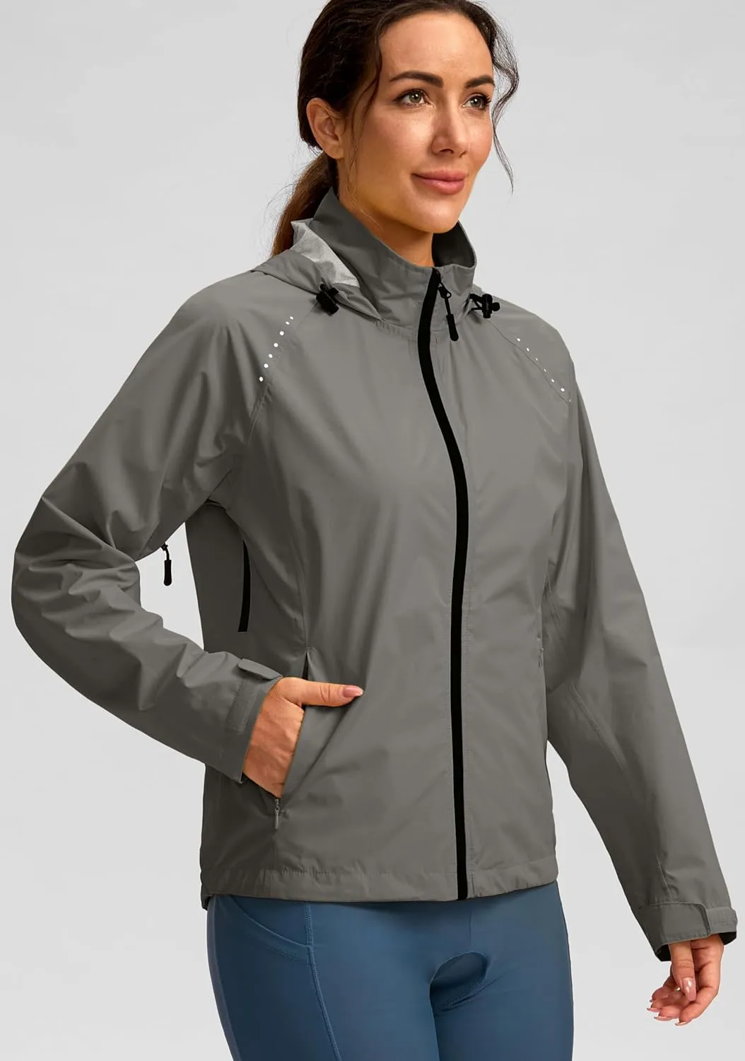 Bikewa Women's Cycling Rain Jackets Waterproof Windbreaker Lightweight Running Windproof Reflective Jacket Packable Hooded