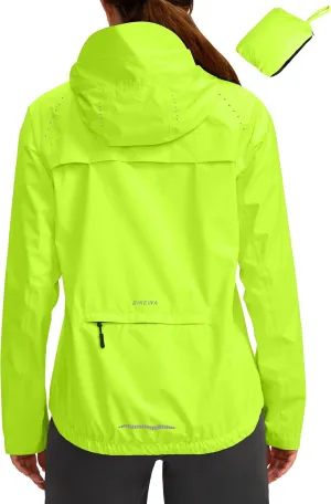 Bikewa Women's Cycling Rain Jackets Waterproof Windbreaker Lightweight Running Windproof Reflective Jacket Packable Hooded