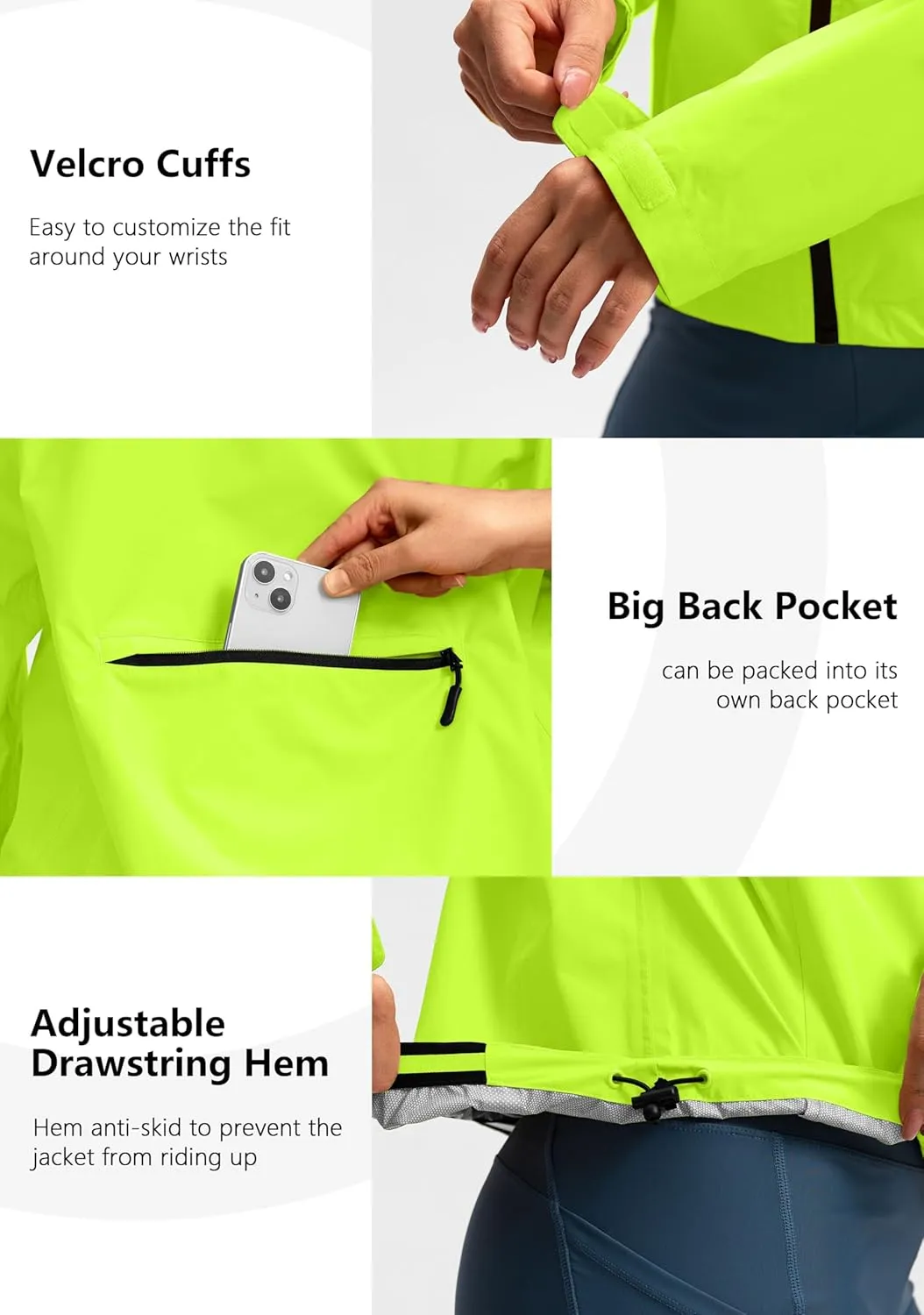 Bikewa Women's Cycling Rain Jackets Waterproof Windbreaker Lightweight Running Windproof Reflective Jacket Packable Hooded