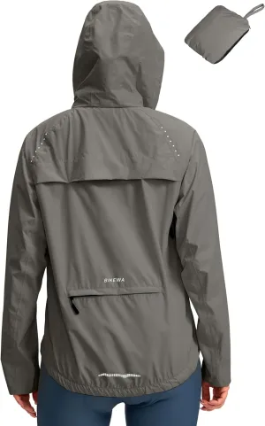 Bikewa Women's Cycling Rain Jackets Waterproof Windbreaker Lightweight Running Windproof Reflective Jacket Packable Hooded