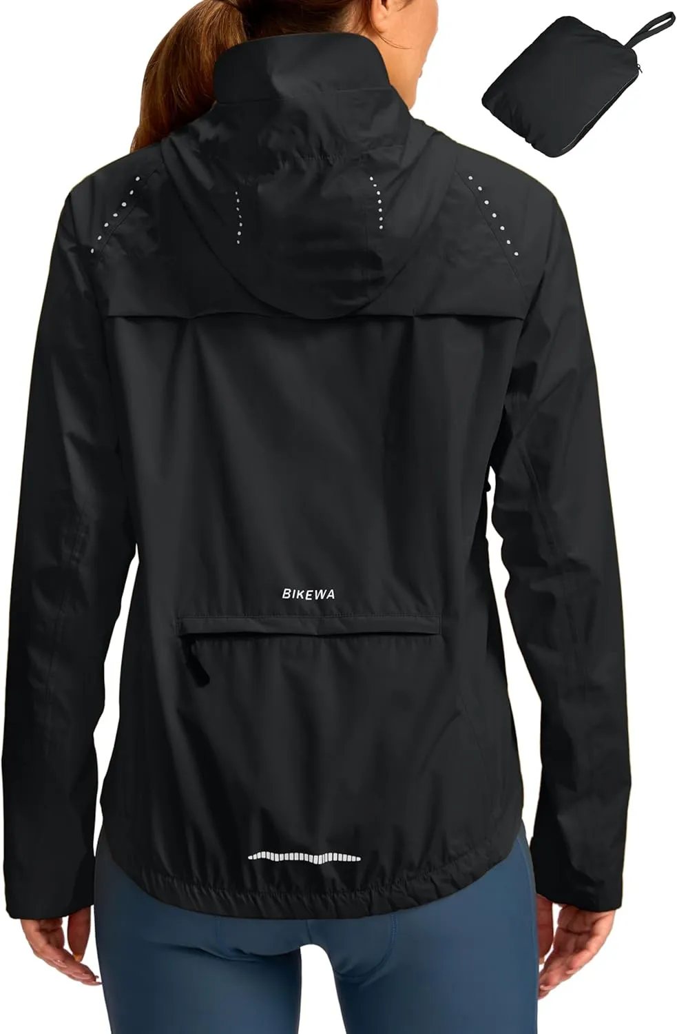Bikewa Women's Cycling Rain Jackets Waterproof Windbreaker Lightweight Running Windproof Reflective Jacket Packable Hooded