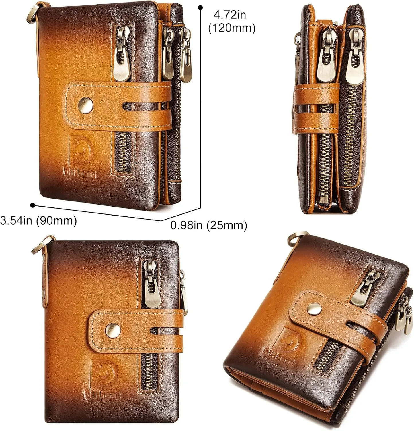 bill heart Genuine Leather Mens Wallet with Chain, RFID Blocking Biker Bifold Wallet with Anti-Theft Chain