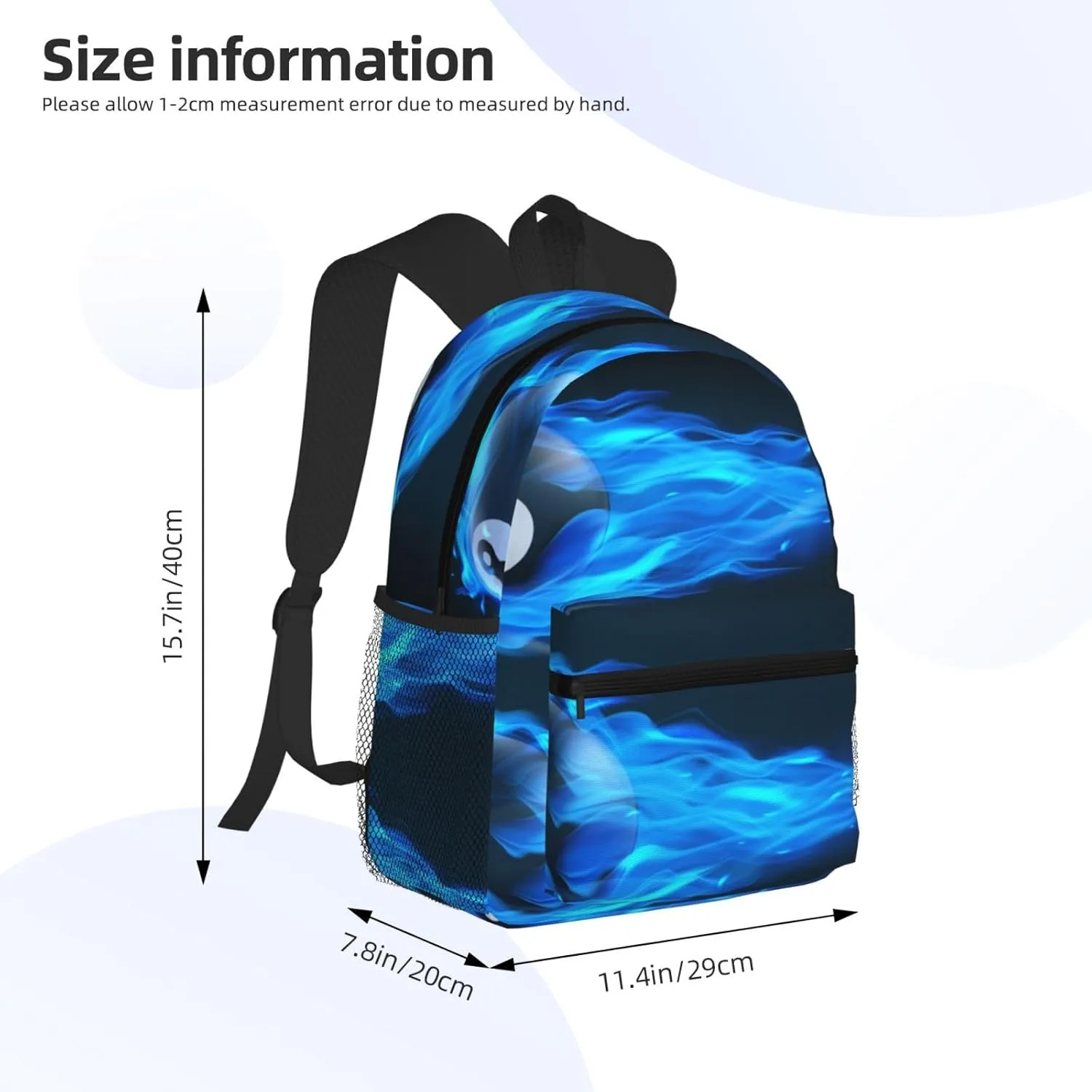 Billiard 8 Ball Blue Fire Backpack, Travel Laptop Backpack Computer Bag Rucksack for Men Women Business Work Fits 15.6 Inch Notebook