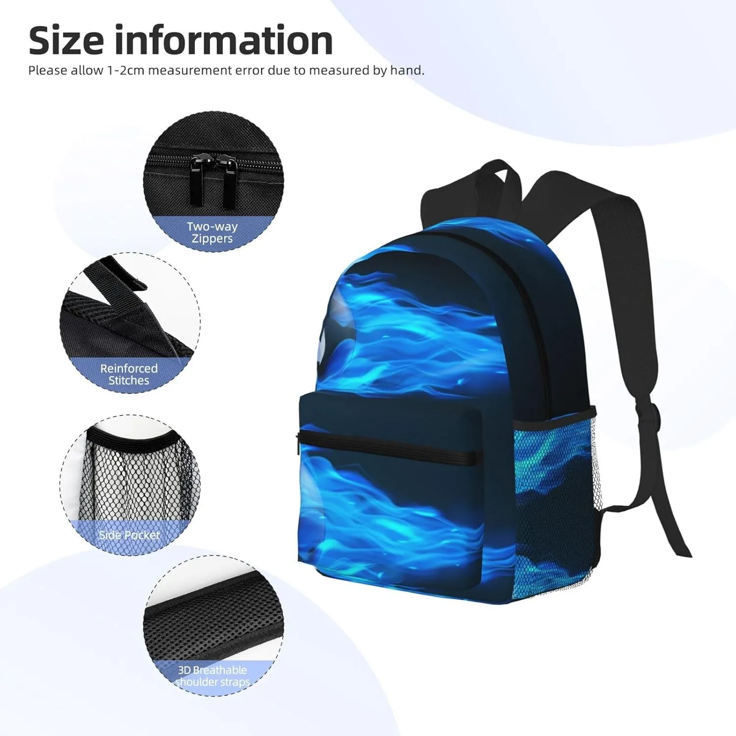Billiard 8 Ball Blue Fire Backpack, Travel Laptop Backpack Computer Bag Rucksack for Men Women Business Work Fits 15.6 Inch Notebook