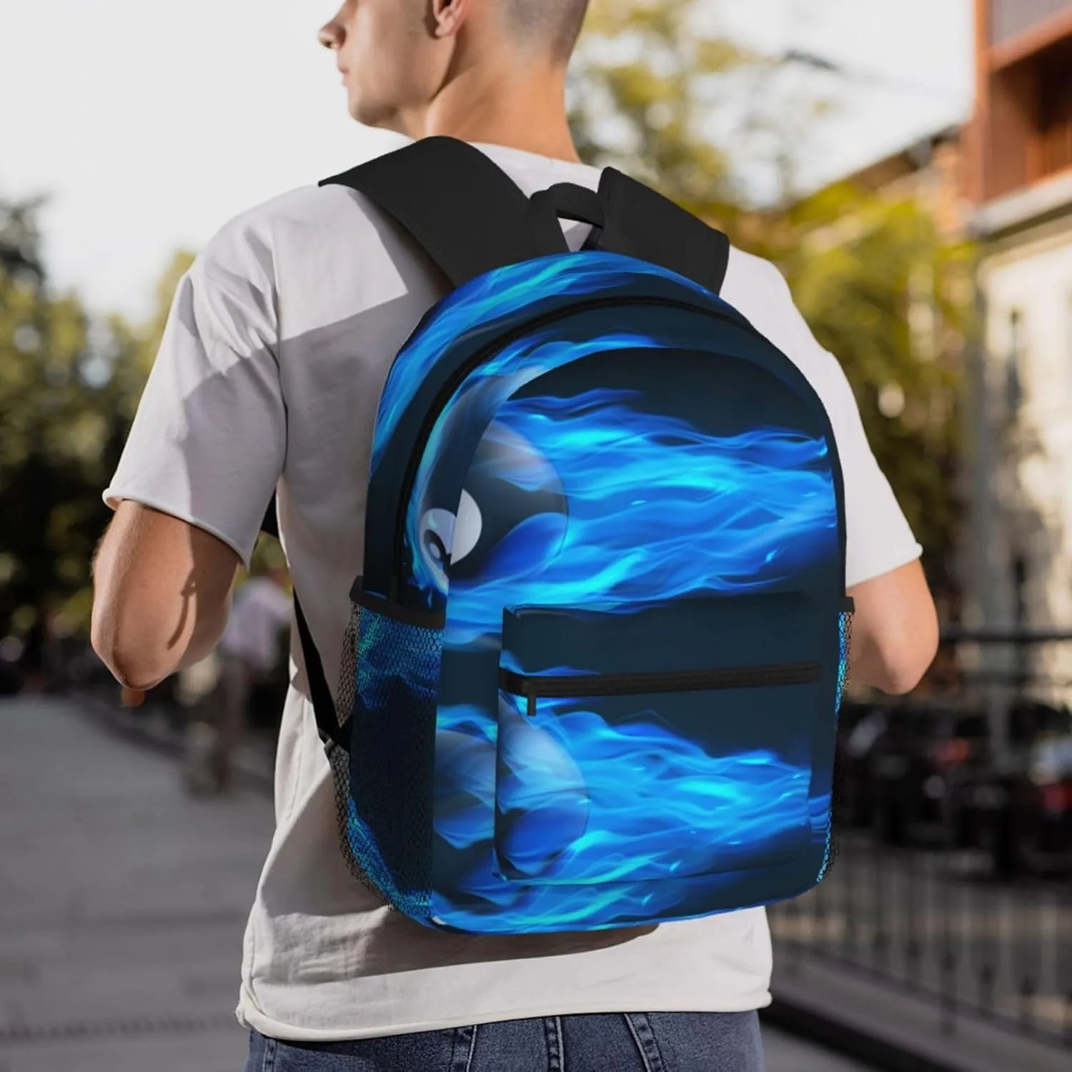 Billiard 8 Ball Blue Fire Backpack, Travel Laptop Backpack Computer Bag Rucksack for Men Women Business Work Fits 15.6 Inch Notebook