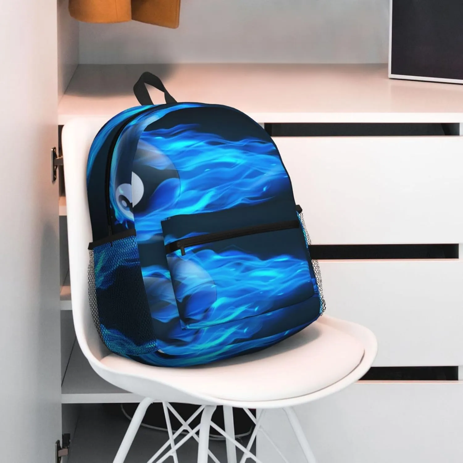 Billiard 8 Ball Blue Fire Backpack, Travel Laptop Backpack Computer Bag Rucksack for Men Women Business Work Fits 15.6 Inch Notebook