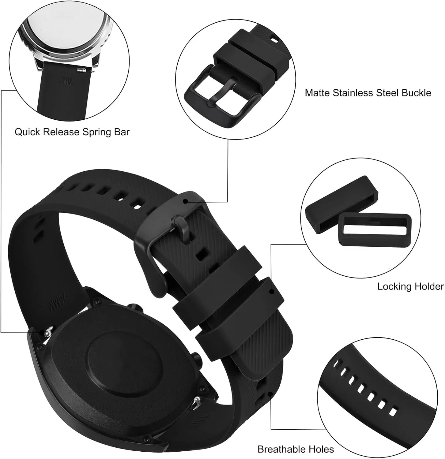BISONSTRAP Watch Strap 18mm 19mm 20mm 21mm 22mm, Quick Release Silicone Watch Bands for Men Women