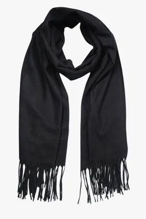 Black Plain Heavyweight Scarf with Tassels
