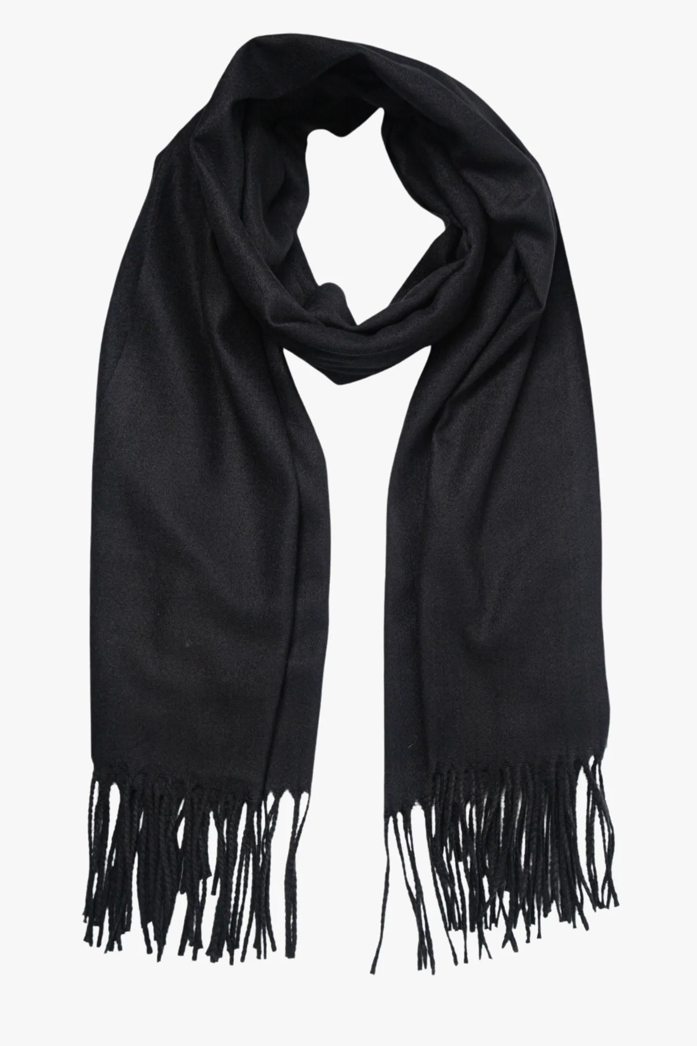 Black Plain Heavyweight Scarf with Tassels