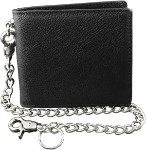 Black Real Leather Wallet Purse for Mens With Security Chain