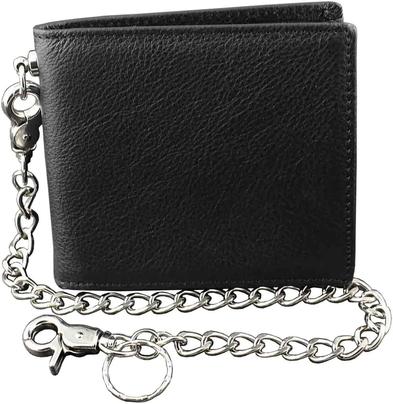 Black Real Leather Wallet Purse for Mens With Security Chain