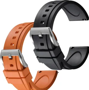 Black/Orange Easy Swapping Quick-Release FKM Rubber Watch Straps Set of 2, 21mm