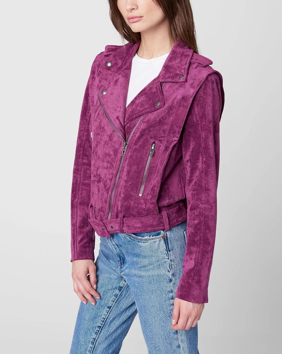 [BLANKNYC] womens Belted Faux Suede Moto Jacket