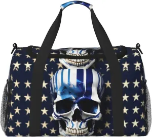 Blue Stripe Stars Skull print Weekender Overnight Carry On Bag Gym Luggage Bag Duffel Bag for Travel Women