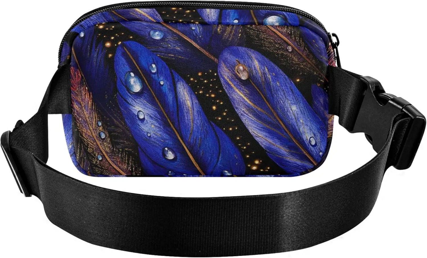 Blue Watercolor Feathers Womens Fanny Pack Waterproof Belt Bag Hip Pack Cute Travel Waist Pouch