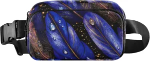 Blue Watercolor Feathers Womens Fanny Pack Waterproof Belt Bag Hip Pack Cute Travel Waist Pouch