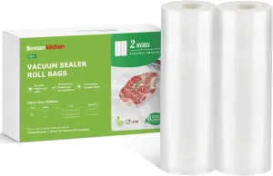 Bonsenkitchen Vacuum Sealer Bags Rolls, 11 in x 50 ft Rolls 2 pack Durable Food Sealer Bags, Commercial Grade, Heavy Duty, BPA Free, Seal a Meal, Great for Food Storage & Sous Vide Cooking, VB24