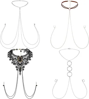 Bonuci 4 Pcs Non Piercing Bra Body Chain with Necklaces Body Chain Non Piercing Adjustable Bra Jewelry