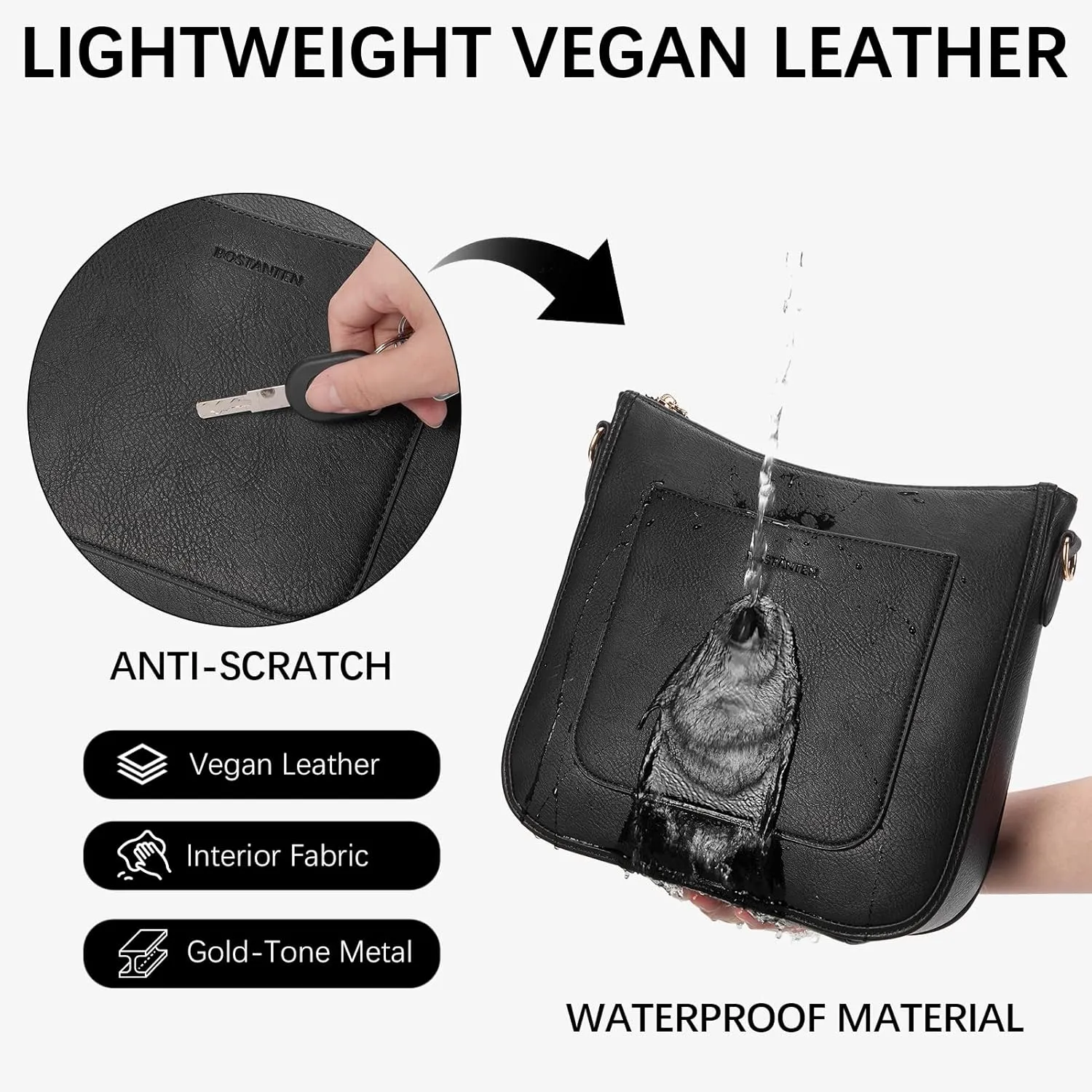BOSTANTEN Crossbody Bags for Women Trendy Vegan Leather Hobo Handbags Fashion Shoulder Purse with Adjustable Guitar Strap