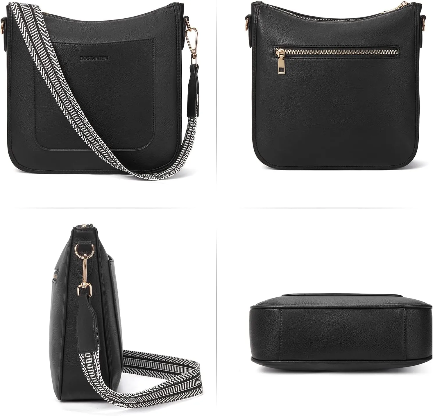 BOSTANTEN Crossbody Bags for Women Trendy Vegan Leather Hobo Handbags Fashion Shoulder Purse with Adjustable Guitar Strap