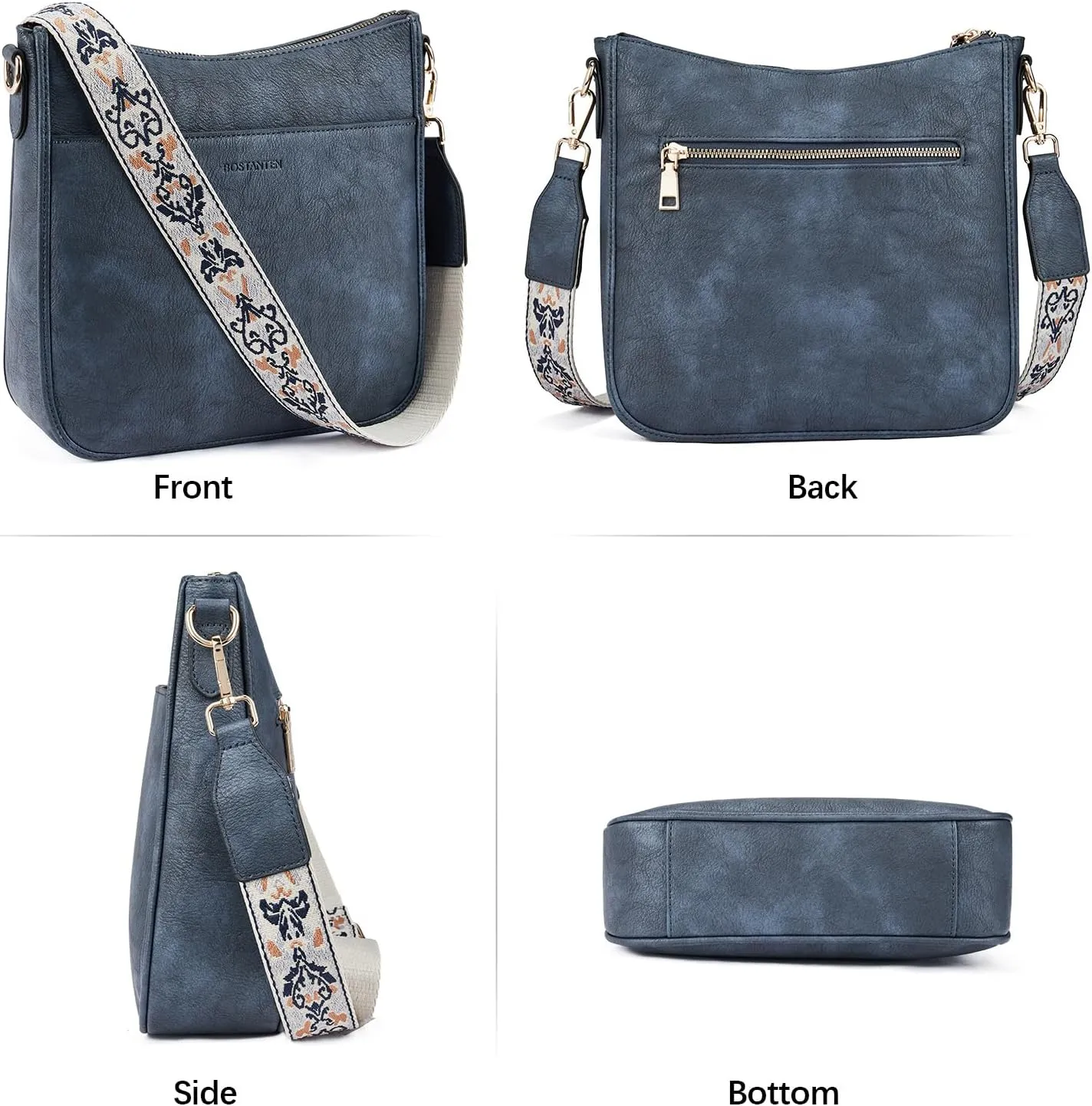 BOSTANTEN Crossbody Bags for Women Trendy Vegan Leather Hobo Purses Shoulder Handbags With Wide Shoulder Strap