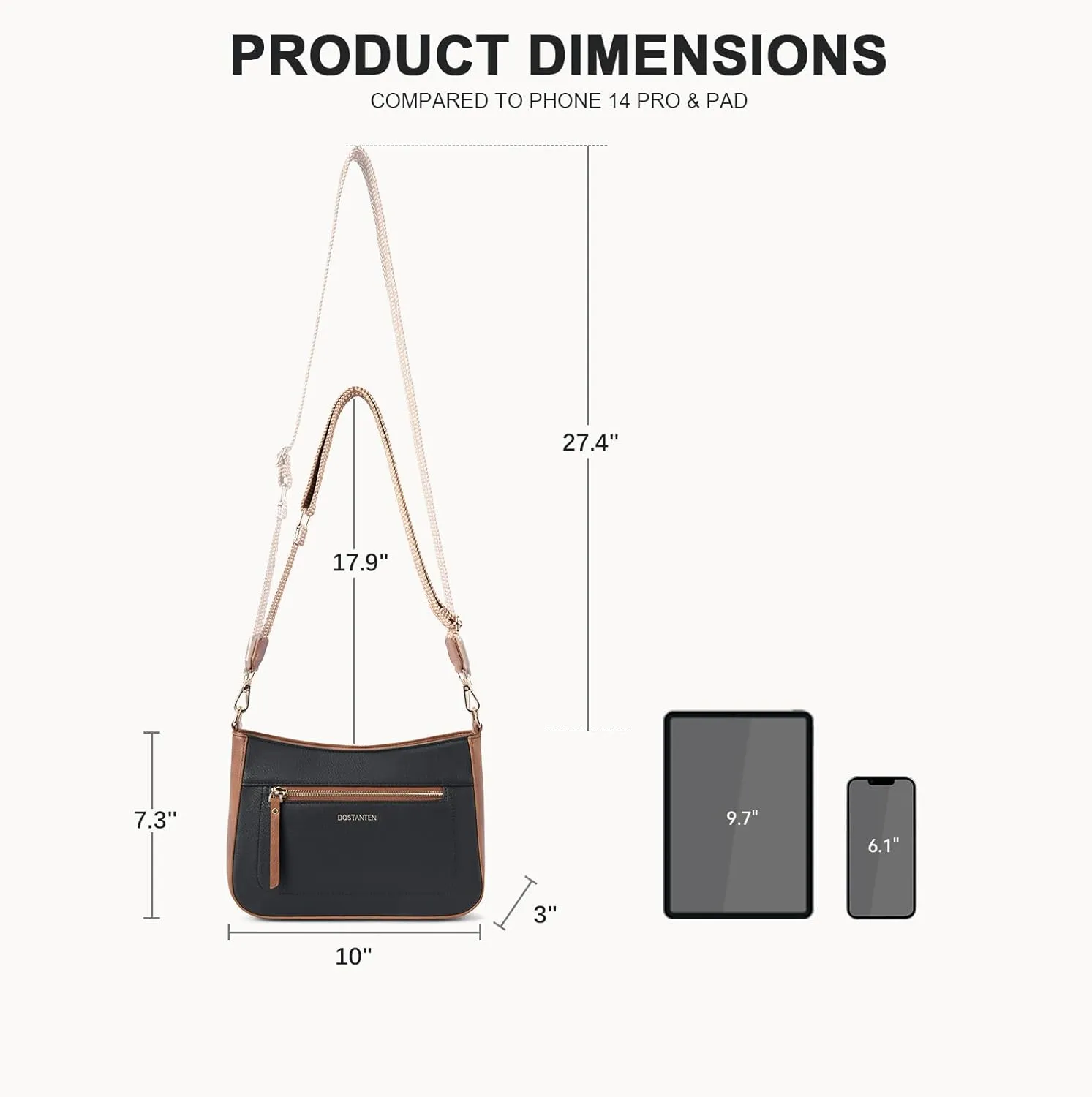 BOSTANTEN Crossbody Bags for Women Vegan Leather Hobo Purses Shoulder Handbags with Detachable Guitar Strap