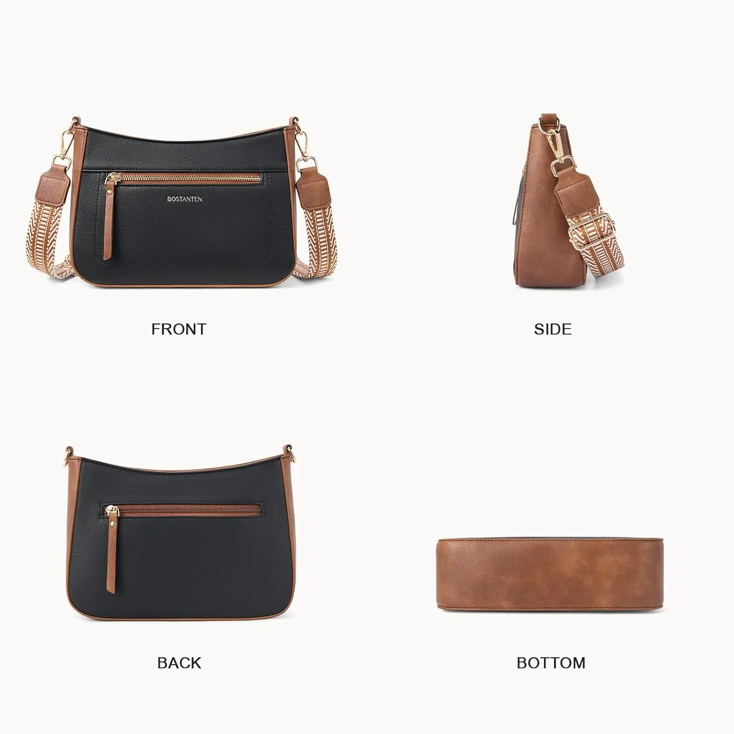 BOSTANTEN Crossbody Bags for Women Vegan Leather Hobo Purses Shoulder Handbags with Detachable Guitar Strap