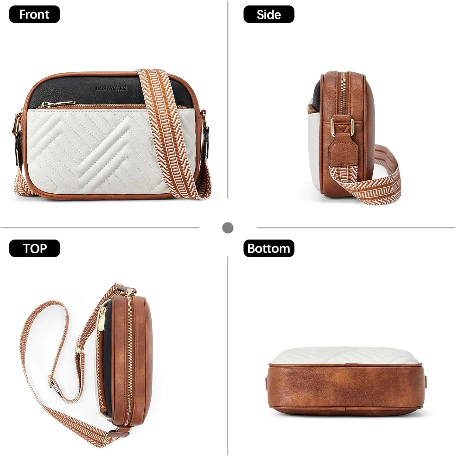 BOSTANTEN Quilted Crossbody Bags for Women Vegan Leather Purses Small Shoulder Handbags with Wide Strap