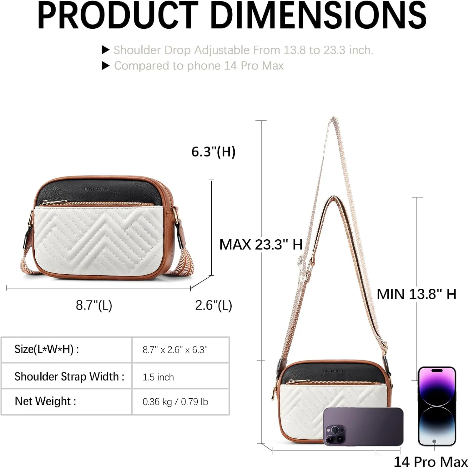 BOSTANTEN Quilted Crossbody Bags for Women Vegan Leather Purses Small Shoulder Handbags with Wide Strap